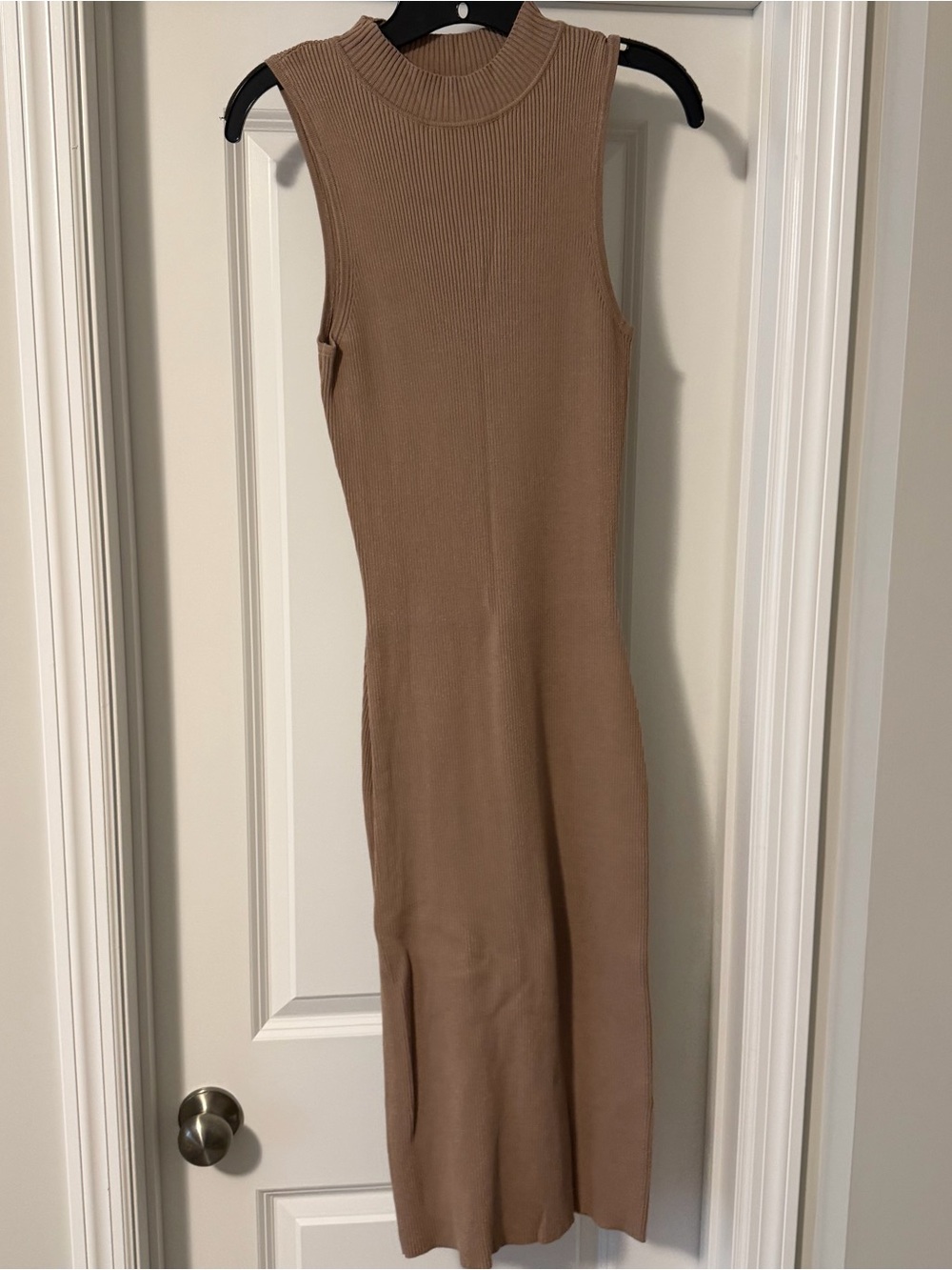 Pink Lily Sleeveless Ribbed Midi Dress in Taupe